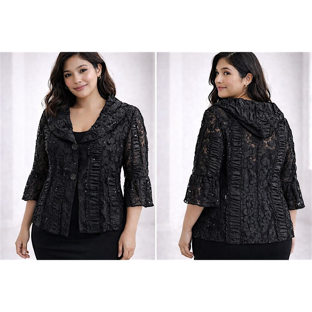Women's Emerald Black Lace Ruched Cover / Shrug / Jacket - NWT - XL
